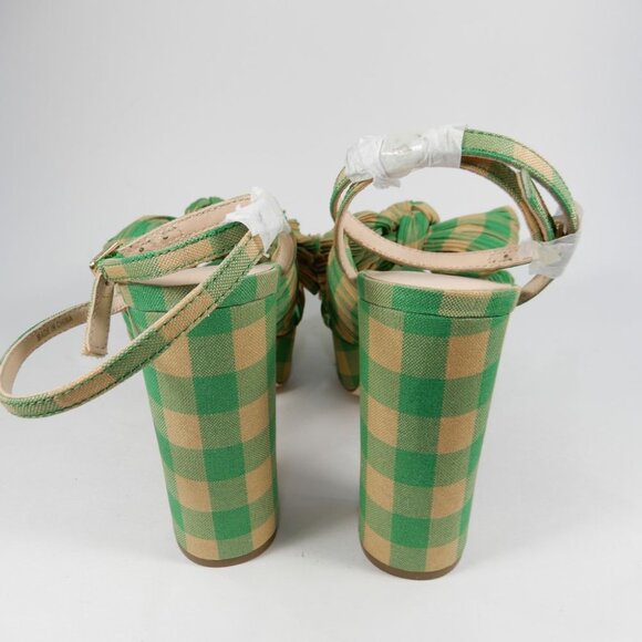 Loeffler Randall Natalia Bow Platform Heel SANDALS Size 5 Green Gingham NEW $450 - Picture 12 of 16